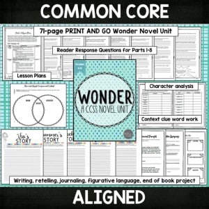 Wonder Novel Unit Common Core Aligned for Grades 4-8
