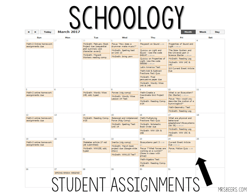 schoology assingments calendar