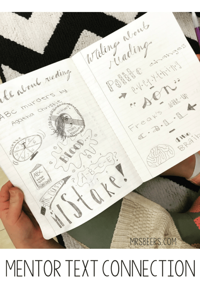 reader's notebook example - mentor text connection