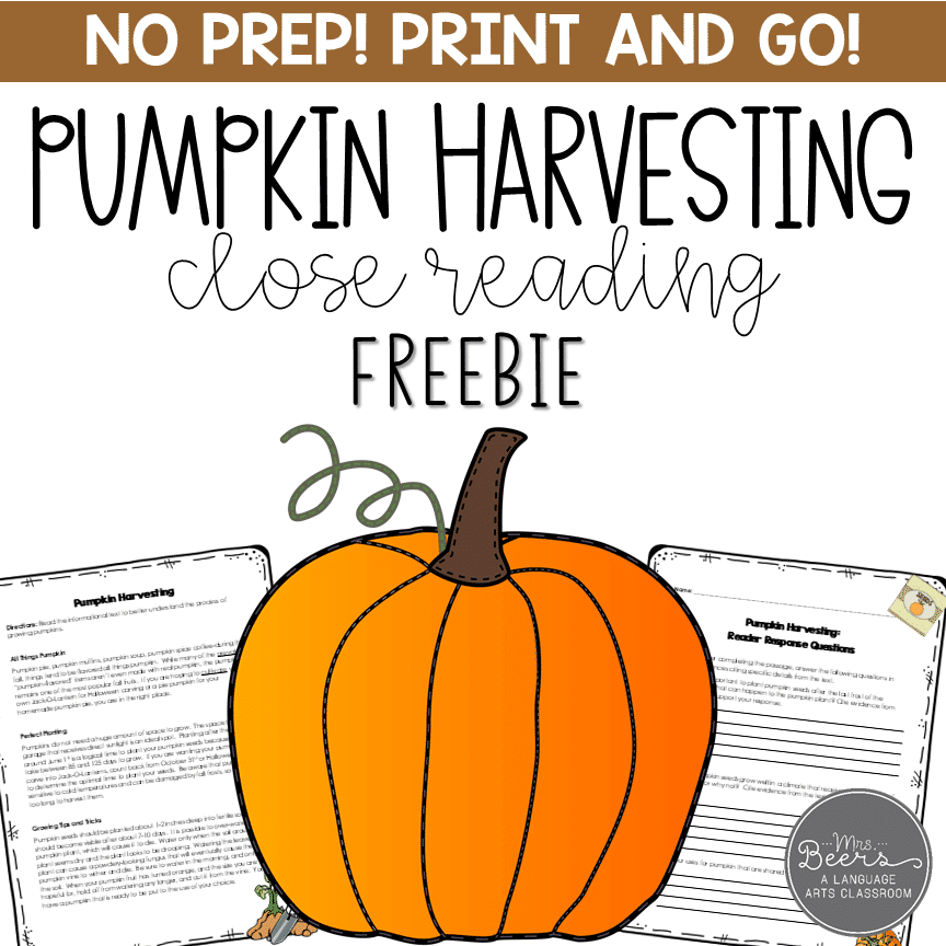 Pumpkin harvest close reading passage - free language arts printable