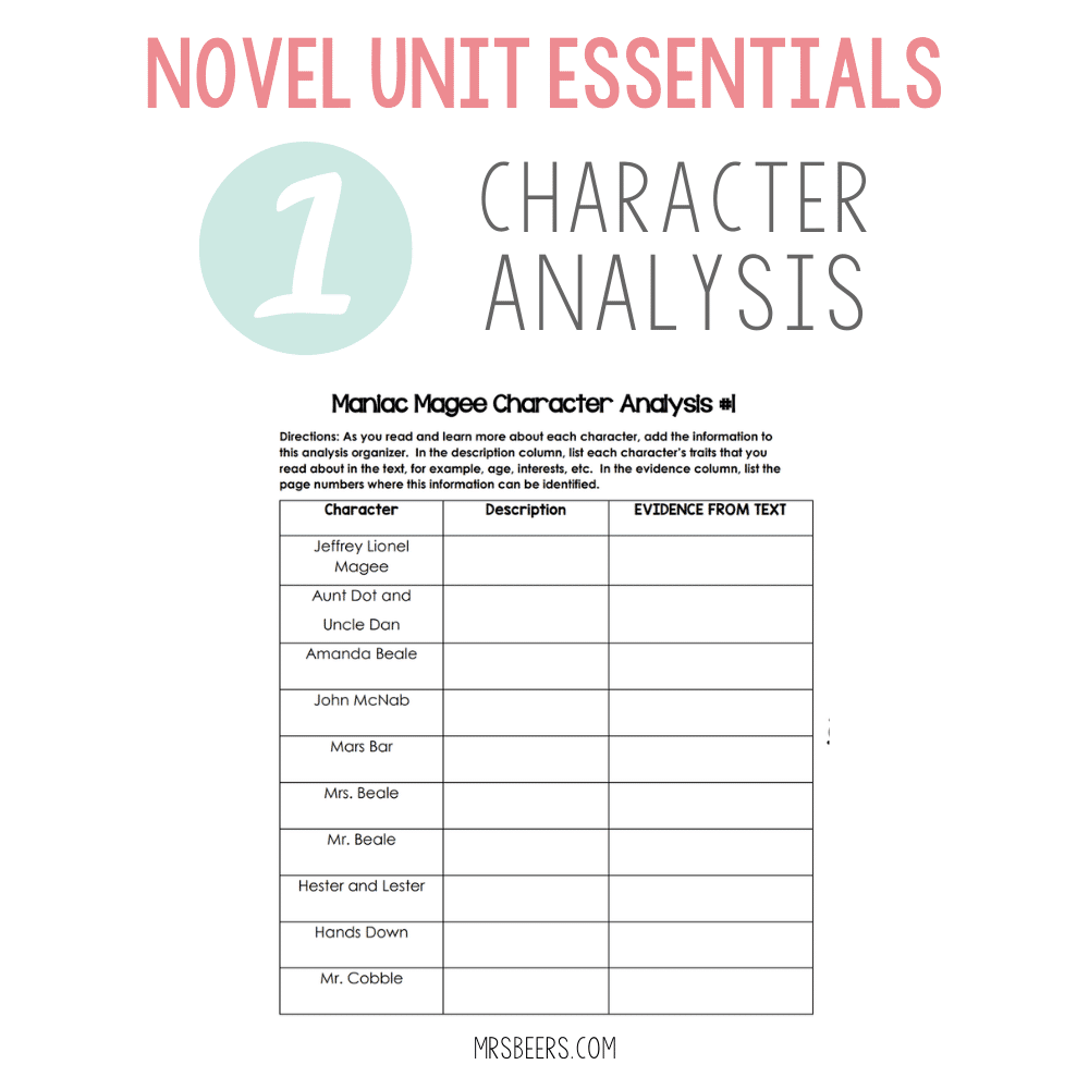 novel unit character analysis activities