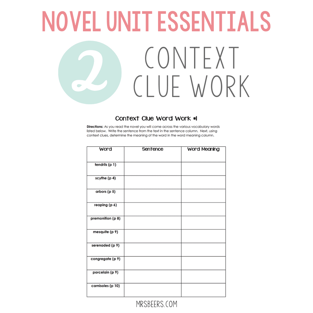 novel unit context clue activites