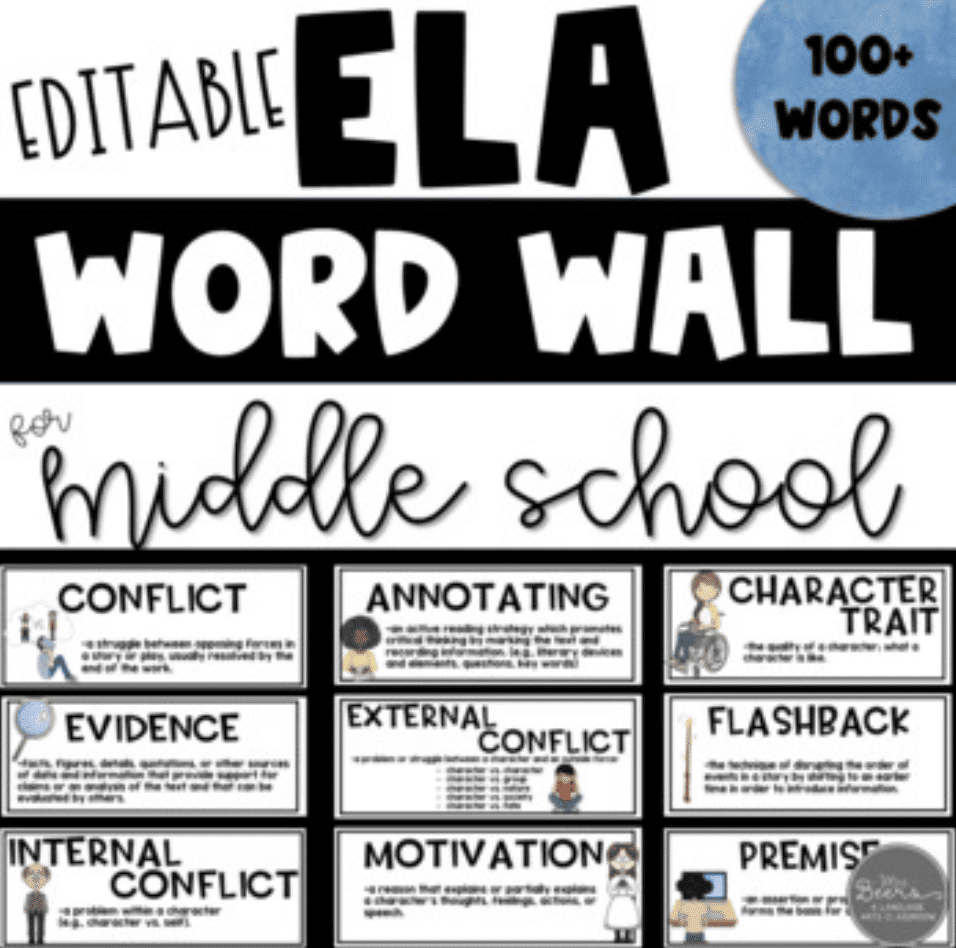 Printable word wall for middle school language arts