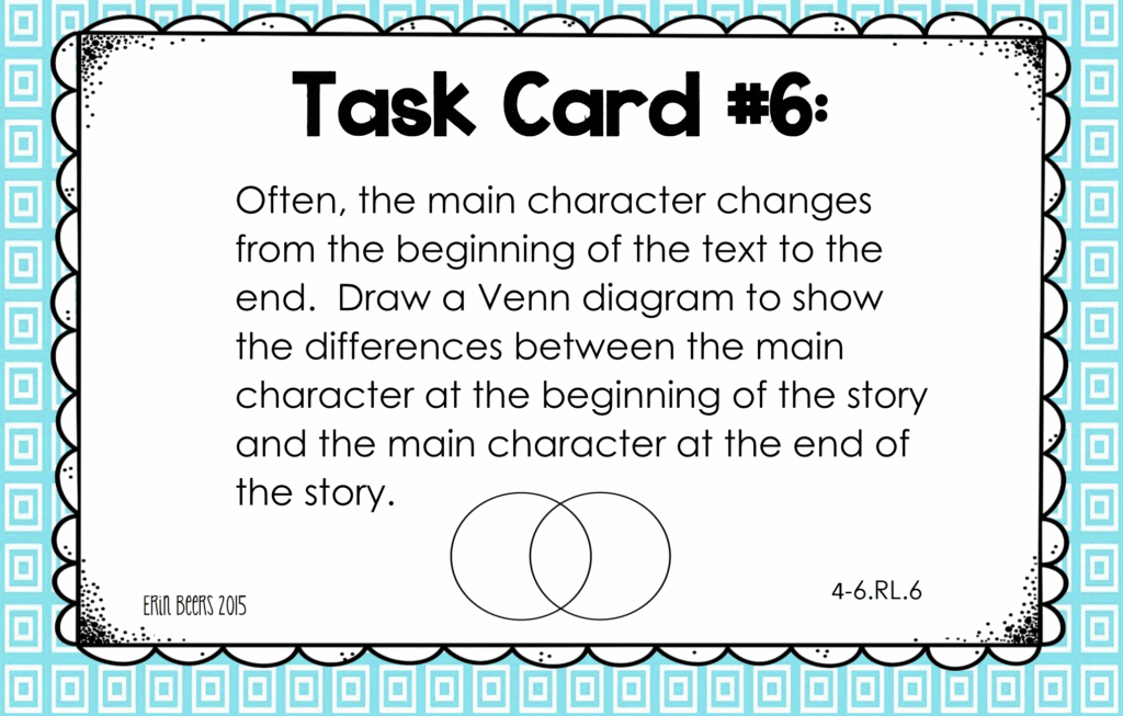 Example of reading literature task cards for middle school