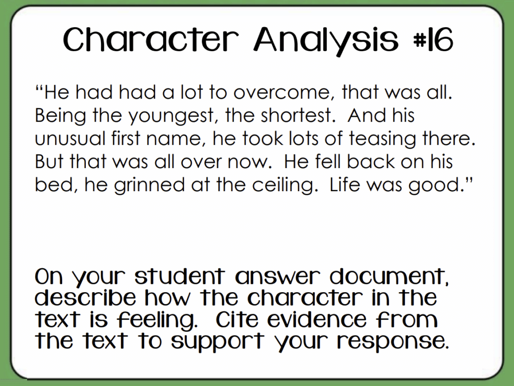 Character analysis task card example