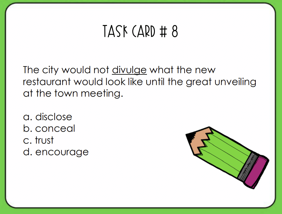 Context clue task cards for middle school