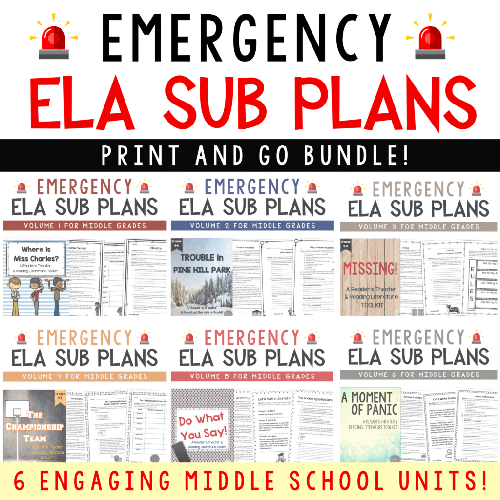 ELA Sub Plans Bundle $19.00