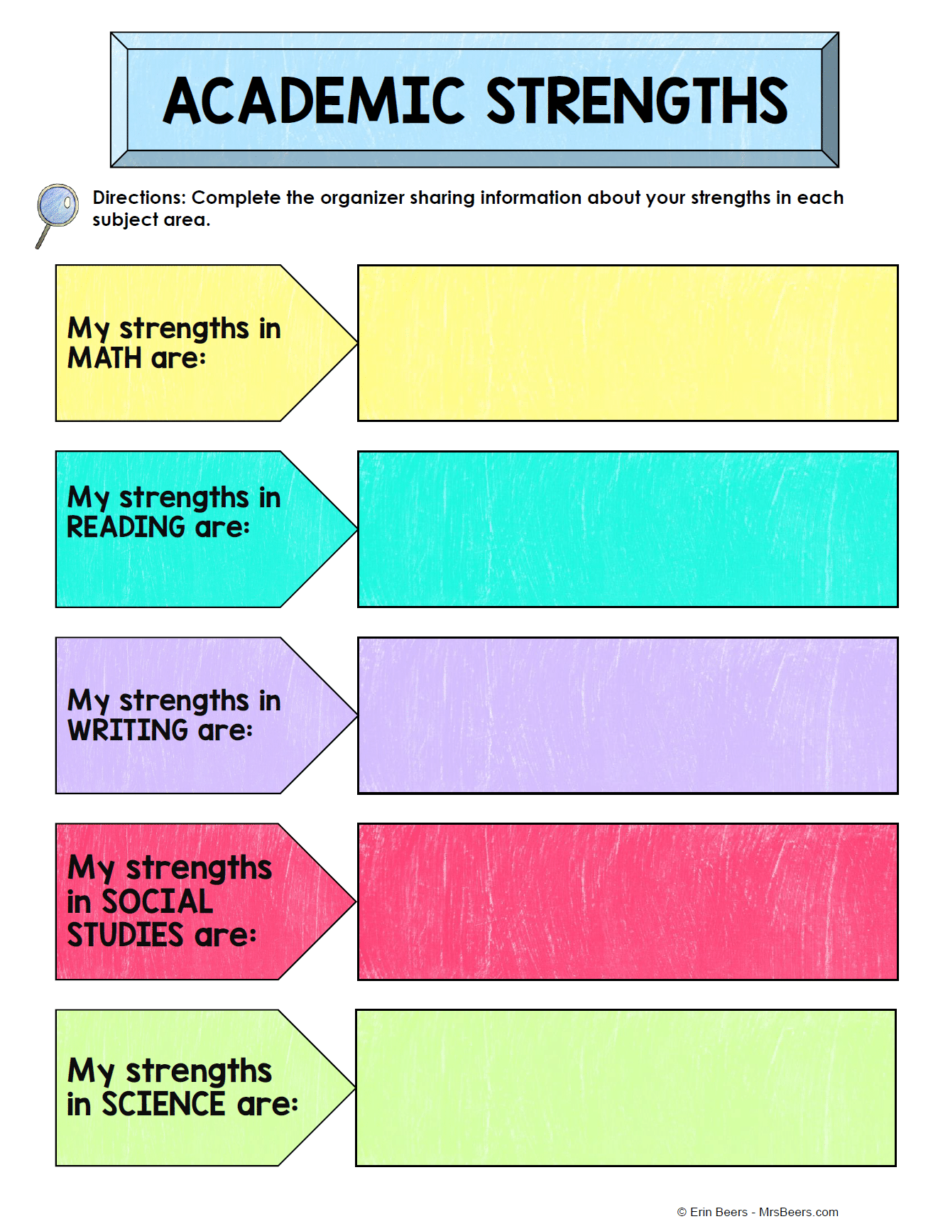 Academic strengths worksheet for student conferences