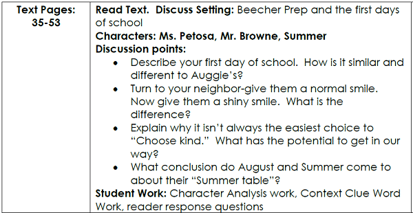 Wonder classroom lesson plan example 