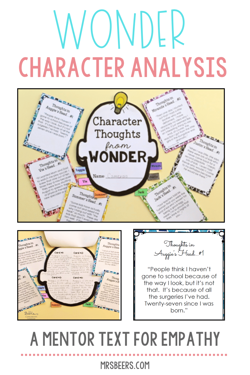 WONDER RJ Palacio Character Graphic Organizer