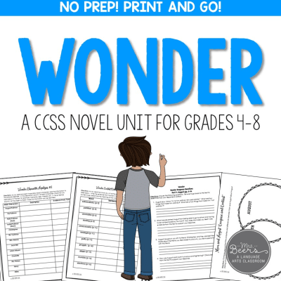 Novel unit for the book Wonder by R. J. Palacio