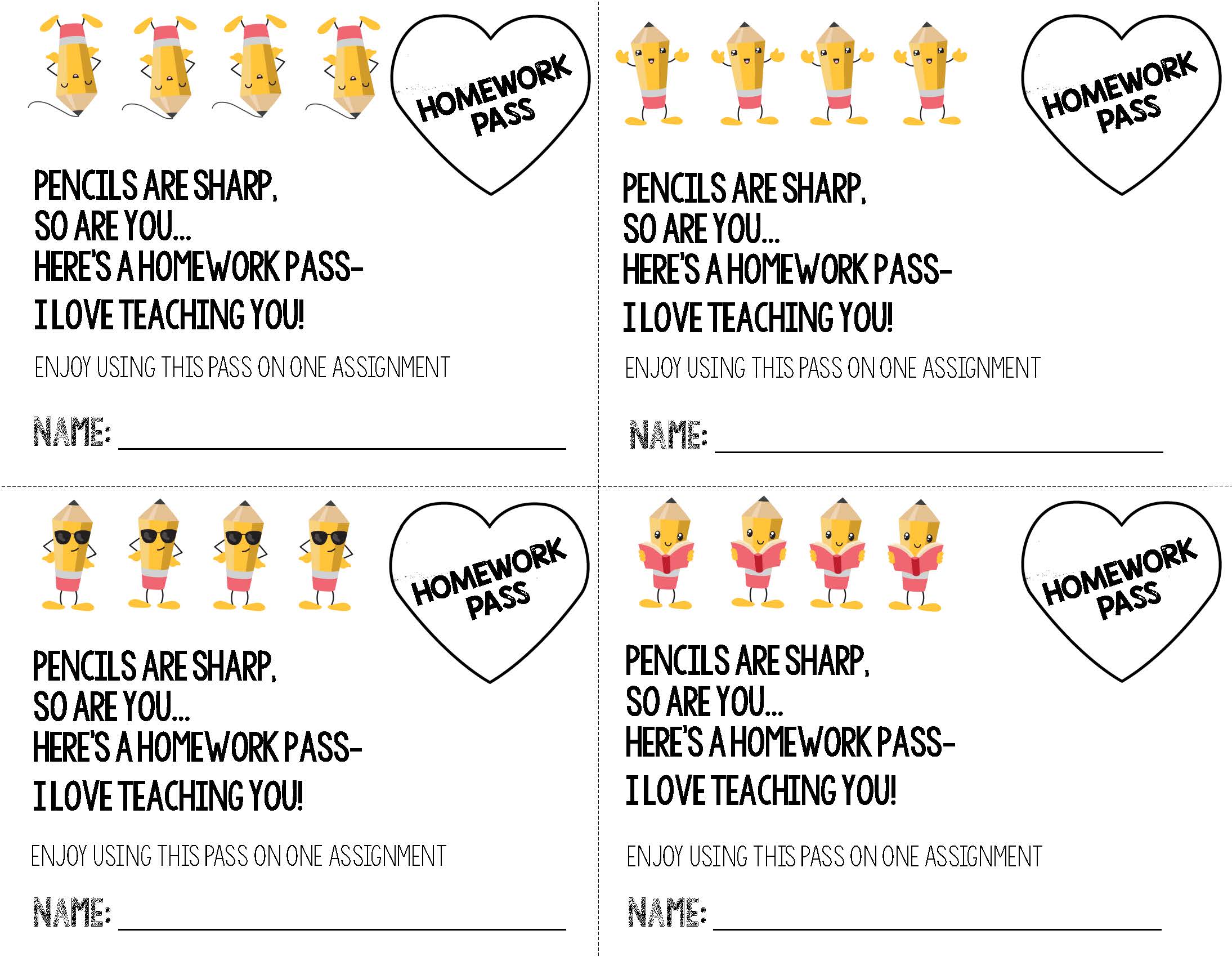 Valentine's Day Homework Pass PDF Download