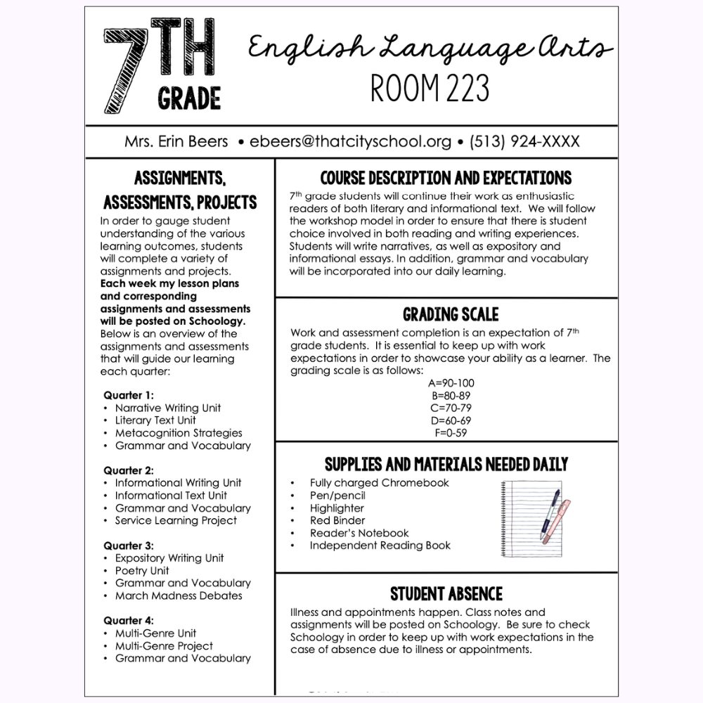 Middle school syllabus example for 7th grade language arts