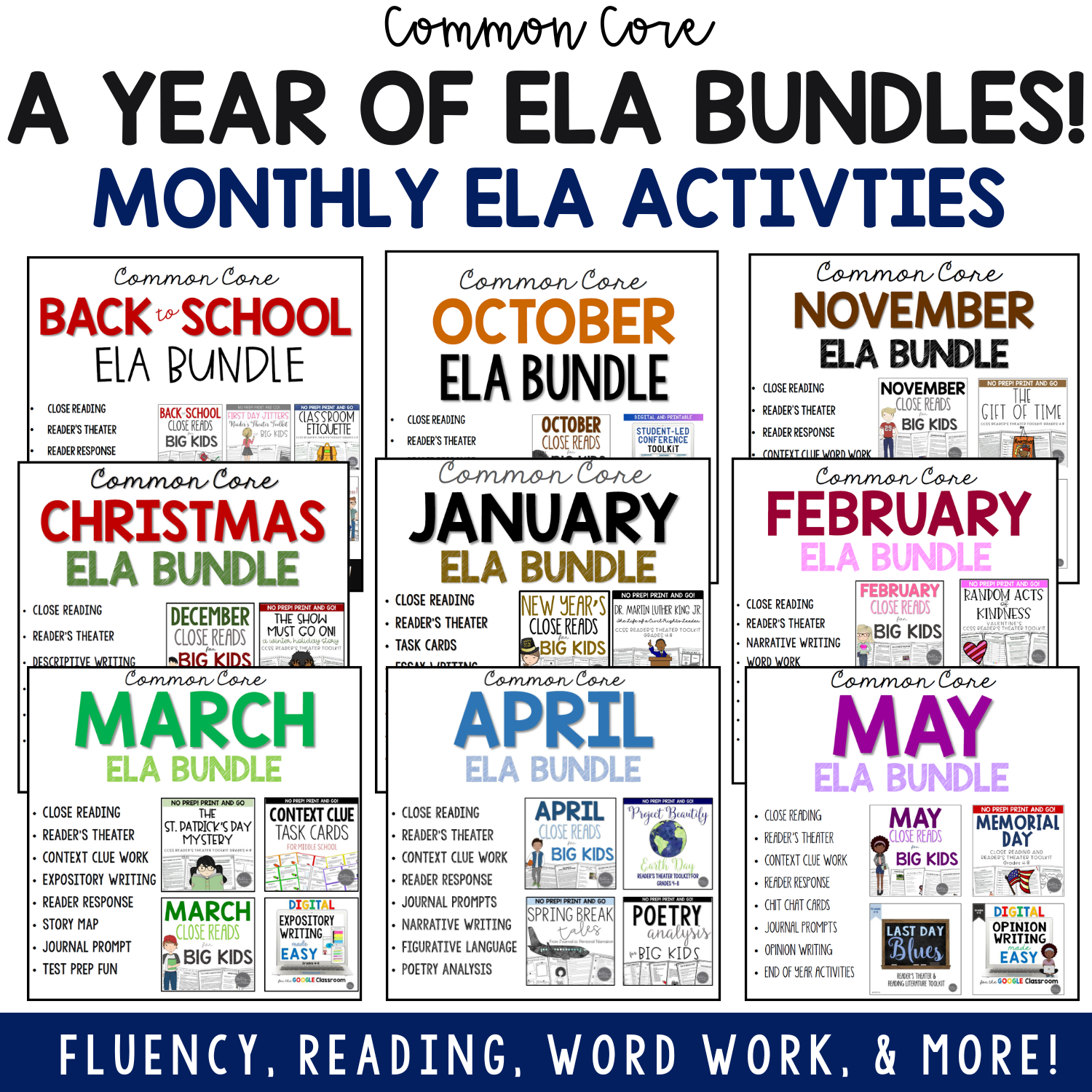 ELA monthly activities bundle 