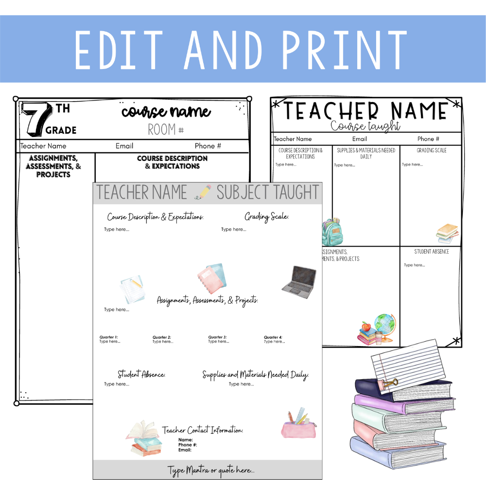 Printable syllabus template for Meet the Teacher Night handouts