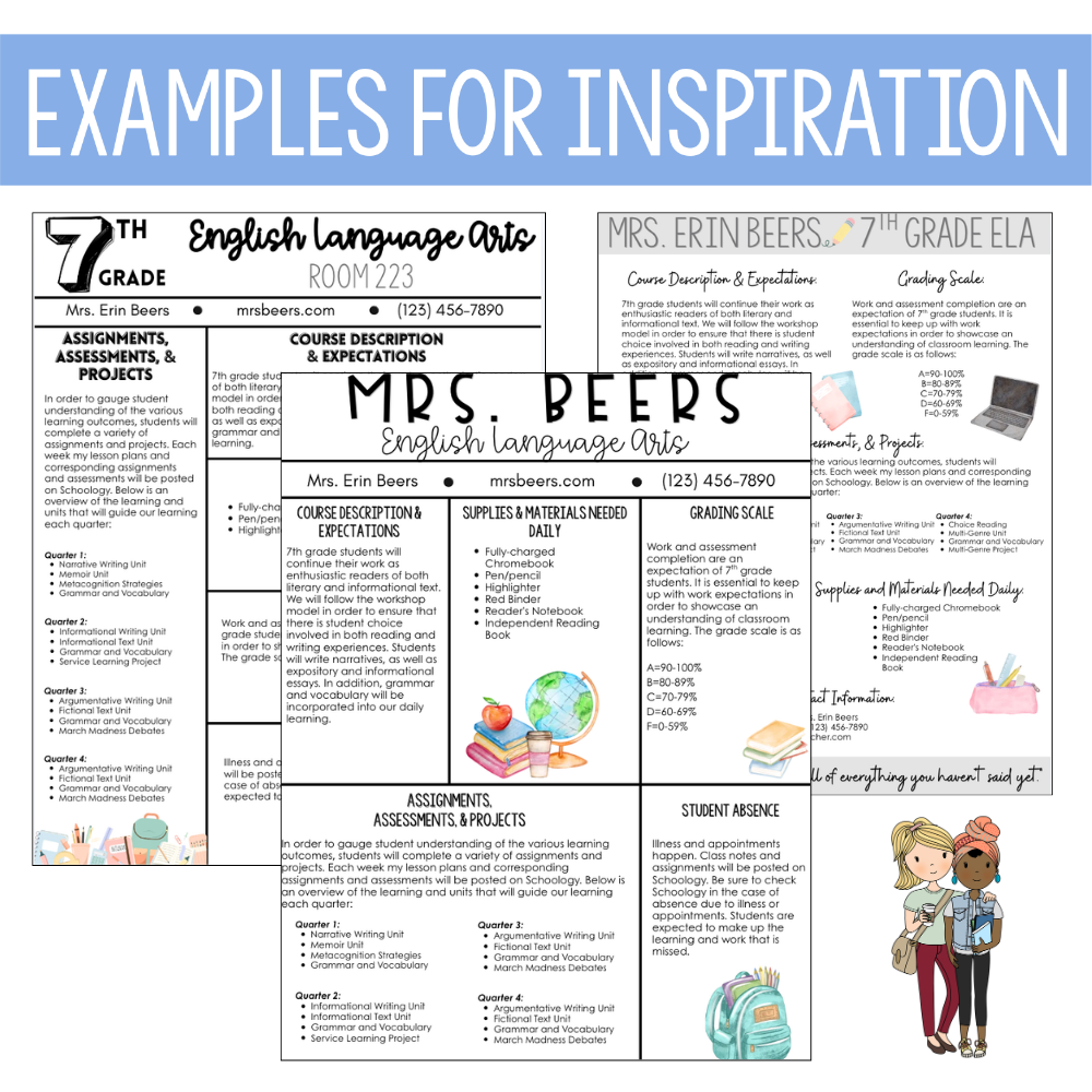 Pre-filled middle school syllabus examples for reference