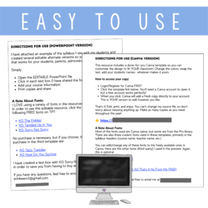 Compatible with both PowerPoint and Canva. Design your syllabus in your favorite platform.
