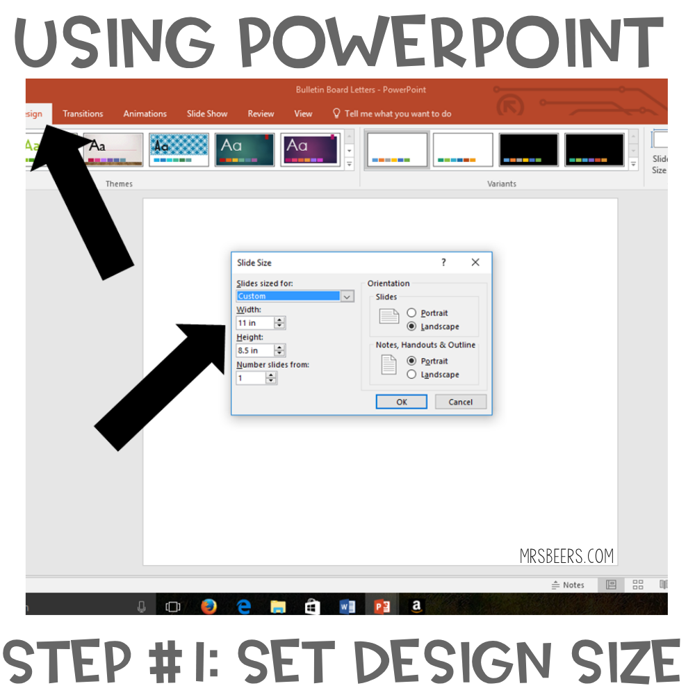 Step 1 - set design size in PowerPoint for your bulletin board letters