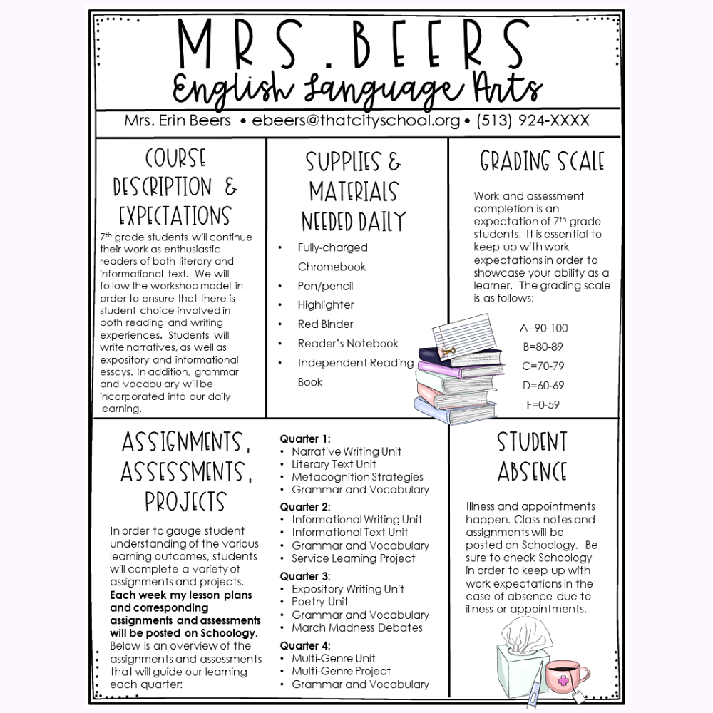 Editable middle school syllabus template with custom fonts