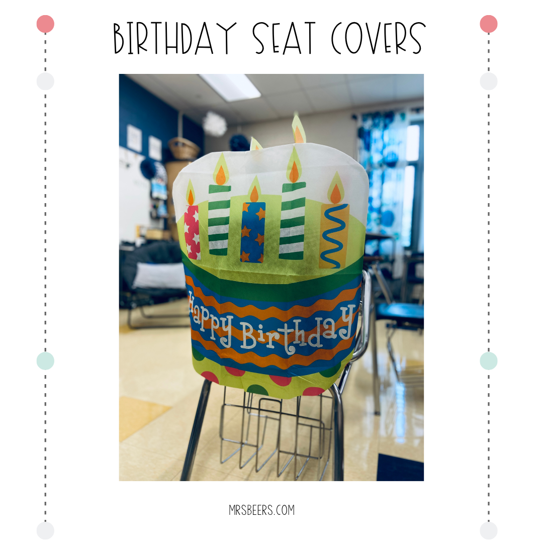 birthday seat covers and bracelets for student recognition