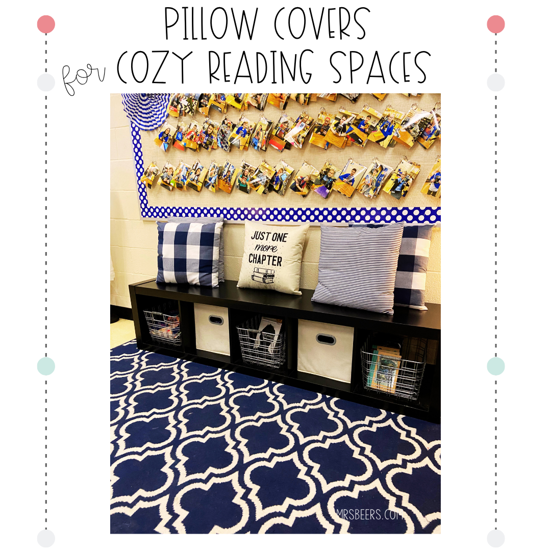 assorted themed pillows from Amazon for classroom reading nook
