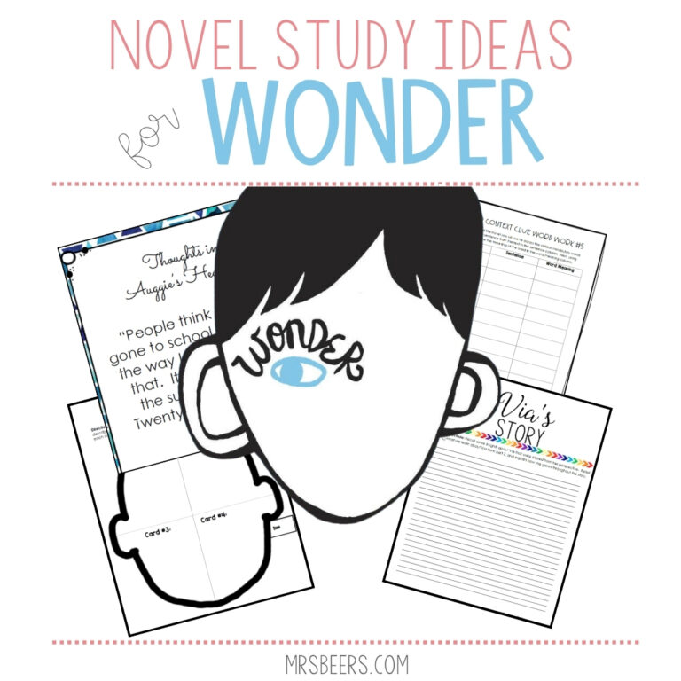Wonder by RJ Palacio novel study lesson plans and character analysis activities for middle school