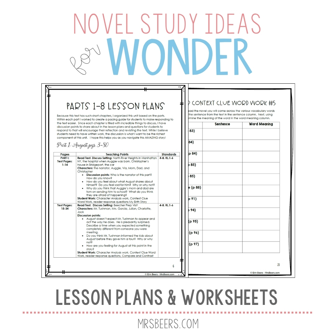 Daily lesson plan structure for teaching Wonder with discussion topics and reading comprehension questions