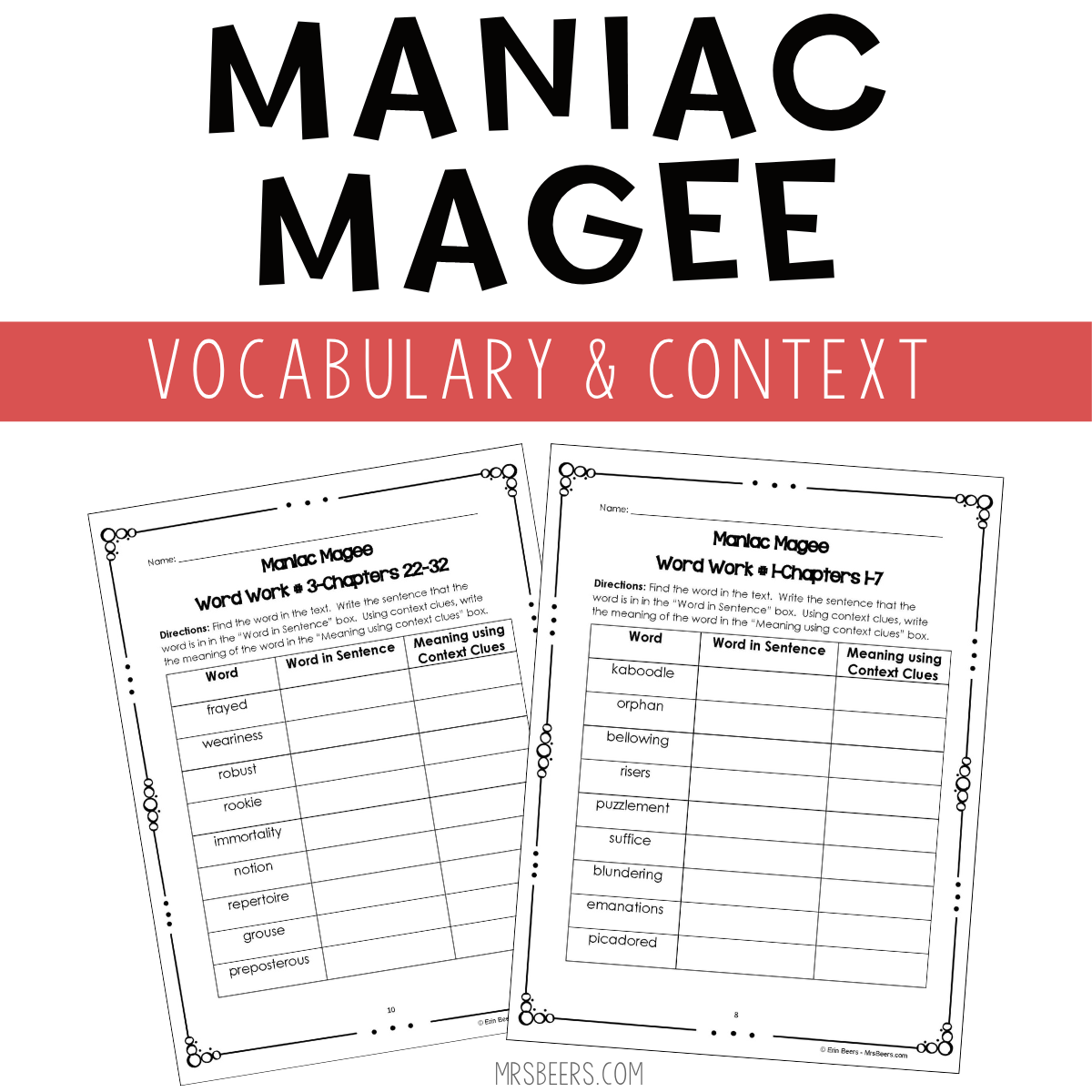 maniac magee vocabulary and context clue activities