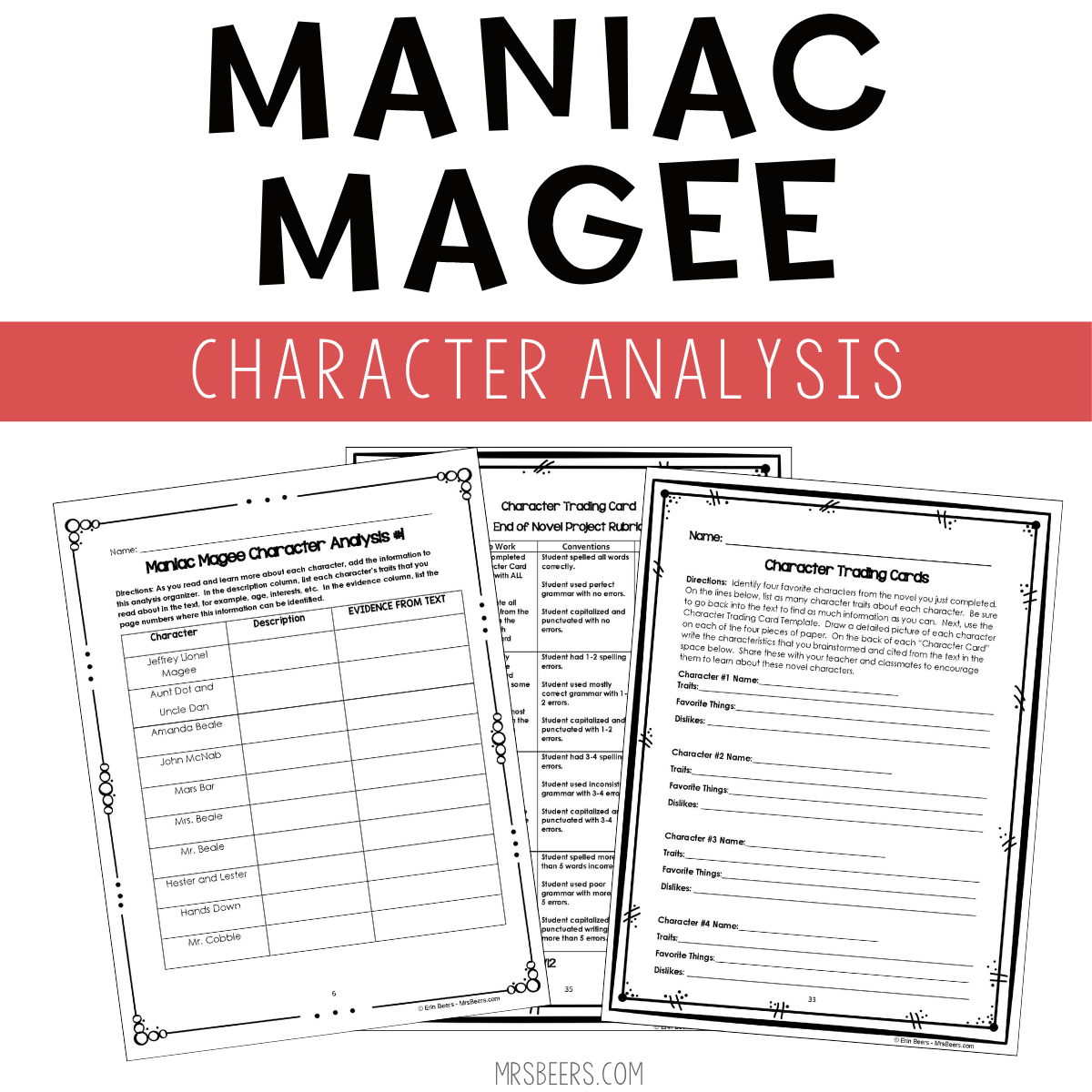 maniac magee character analysis activities
