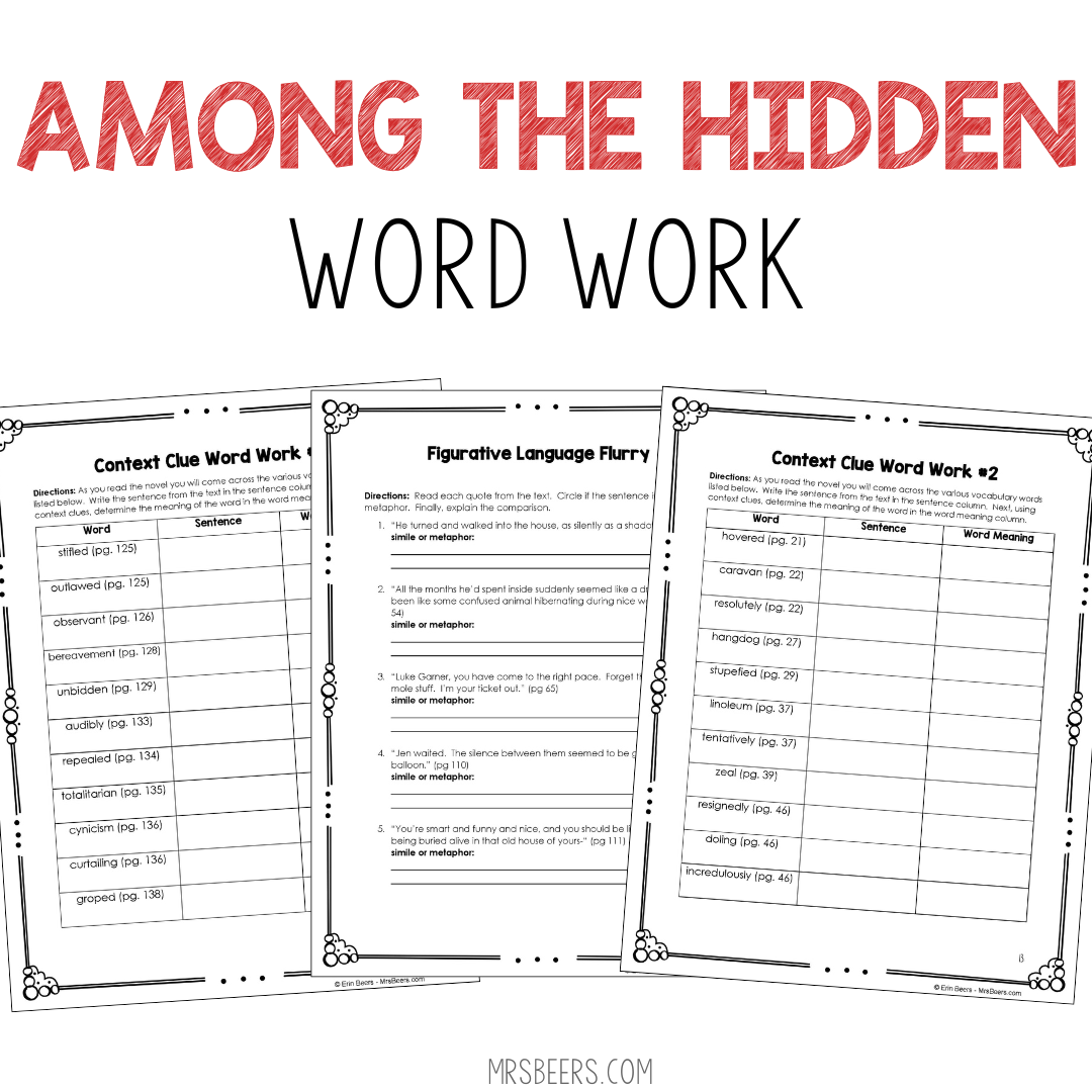 Among the Hidden word work activities