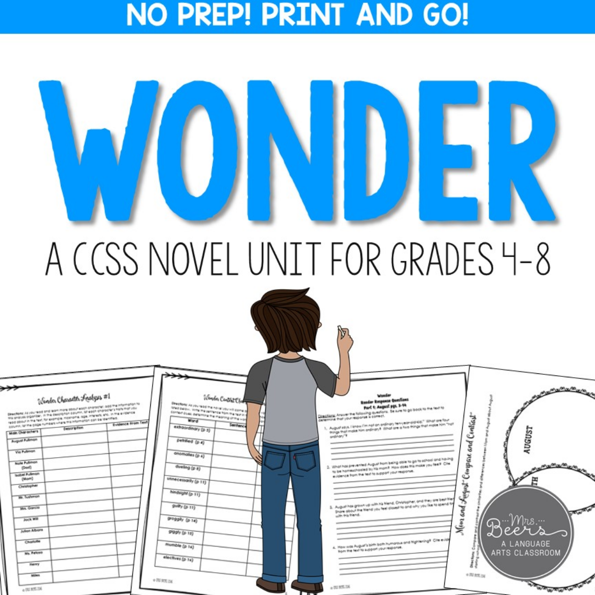 Wonder novel study with character analysis and comprehension activities.