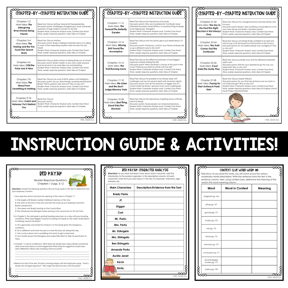 Red Kayak novel study and read aloud activities for ELA teachers
