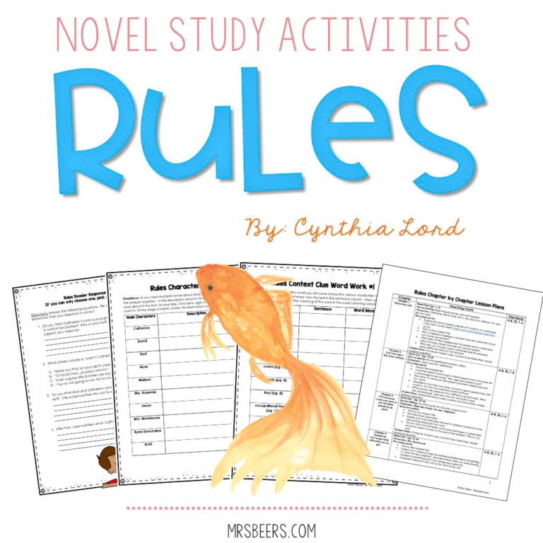 Rules by Cynthia Lord novel study unit for middle school