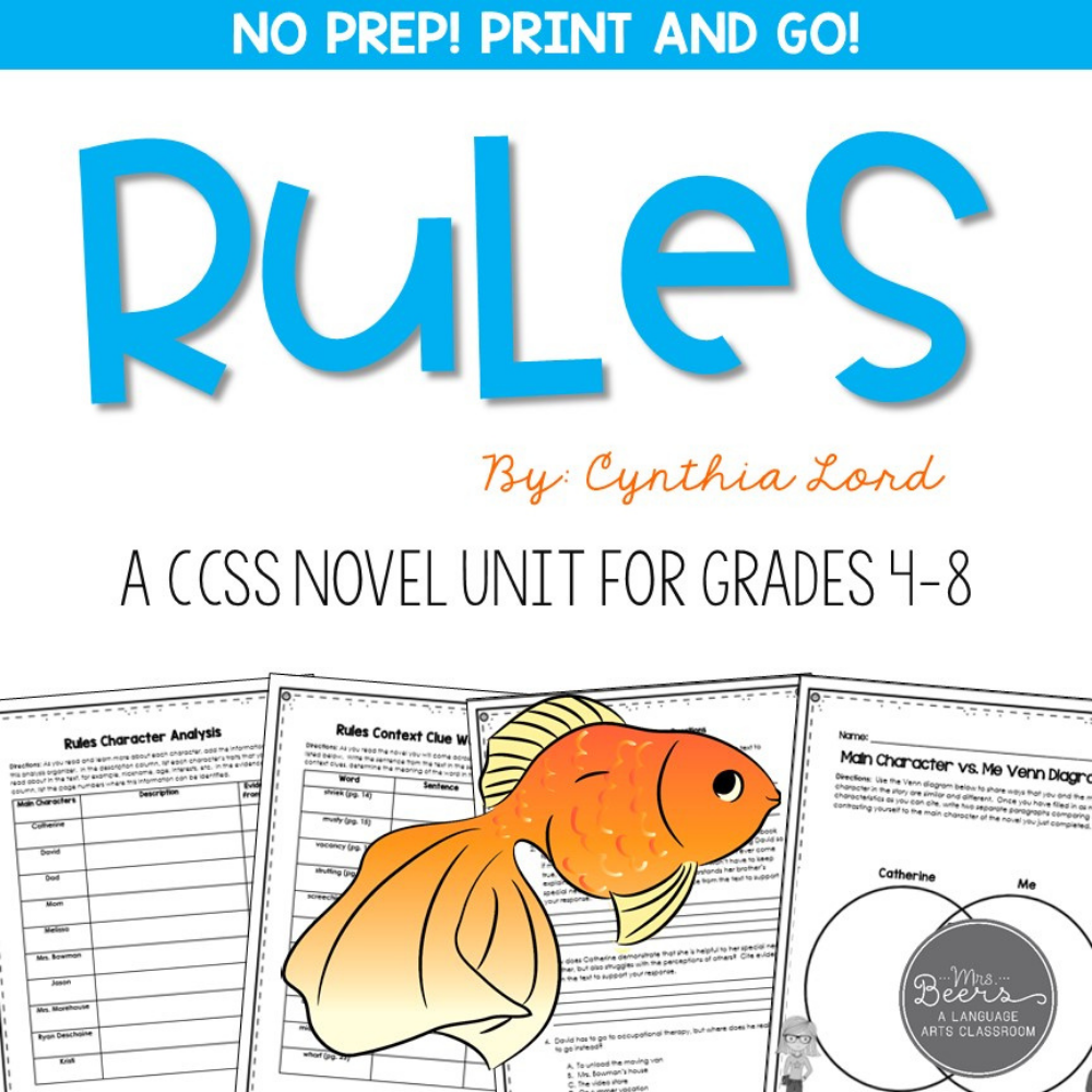 Rules novel study unit PDF for ELA teachers