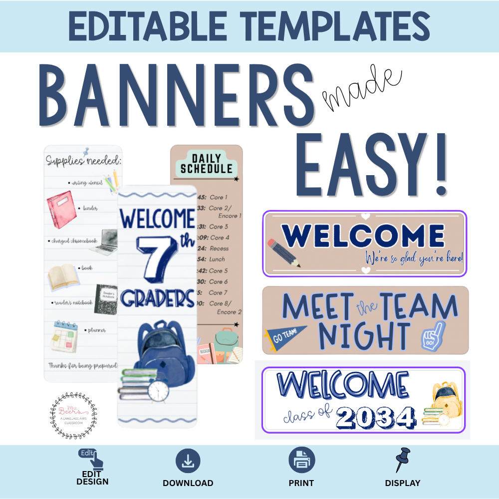 Editable classroom banner templates for middle school preview