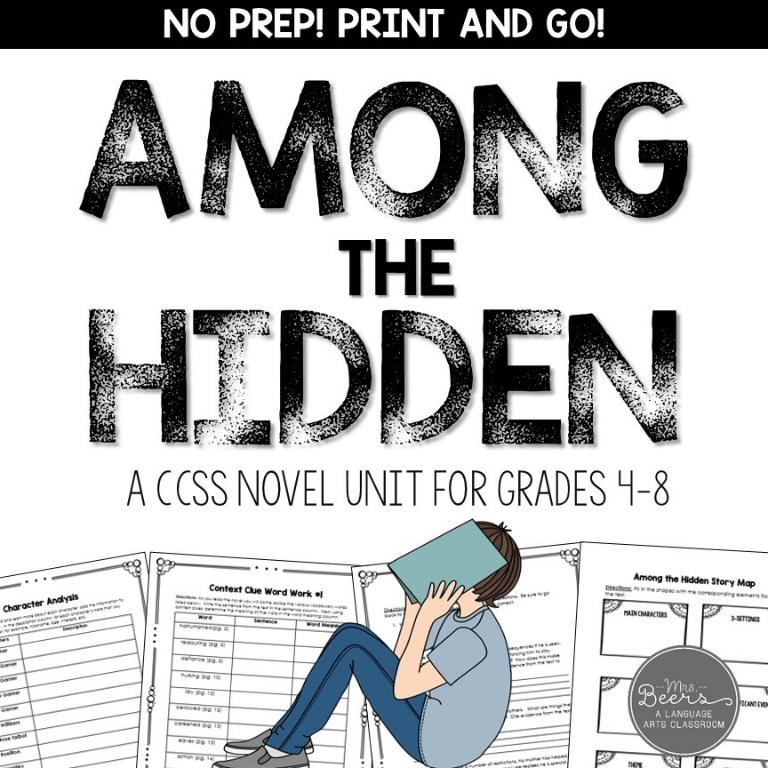 Among the Hidden novel study unit cover for middle school science fiction, grades 5-6