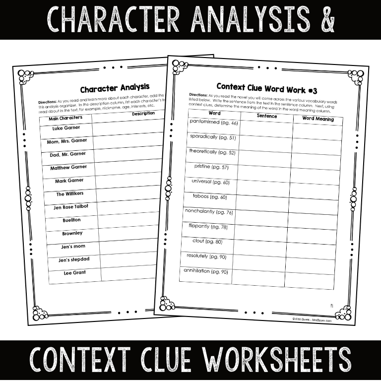 Character analysis worksheet and trading card activity for Among the Hidden