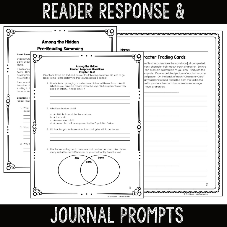 journal prompts from the Among the Hidden novel stud