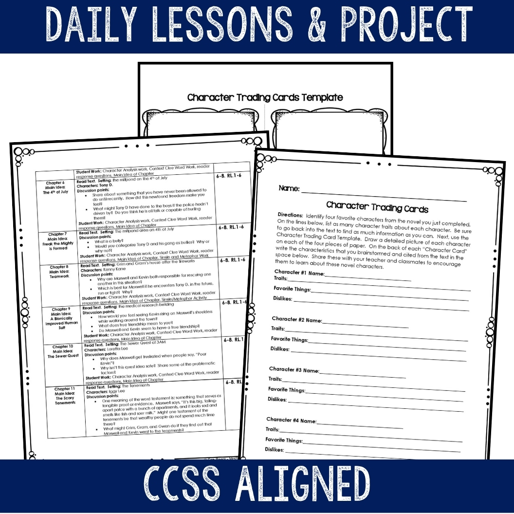 Chapter-by-chapter lesson plan sample from the Freak the Mighty novel study unit